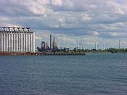 Wind turbines on the Lake Erie shore at Lackawanna, New York